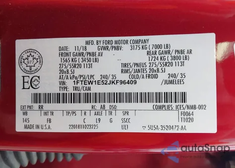 2018 Ford F-150 Xlt from USA, damaged, VIN 1FTEW1E52JKF96409